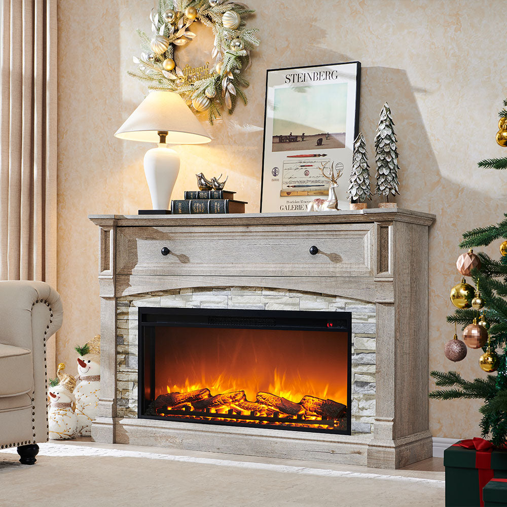 OKD 52" Farmhouse Electric Fireplace TV Stand with Mantel