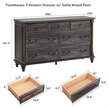 OKD Farmhouse 7 Drawers Dresser for Bedroom, 7 Storage Dressers Drawers