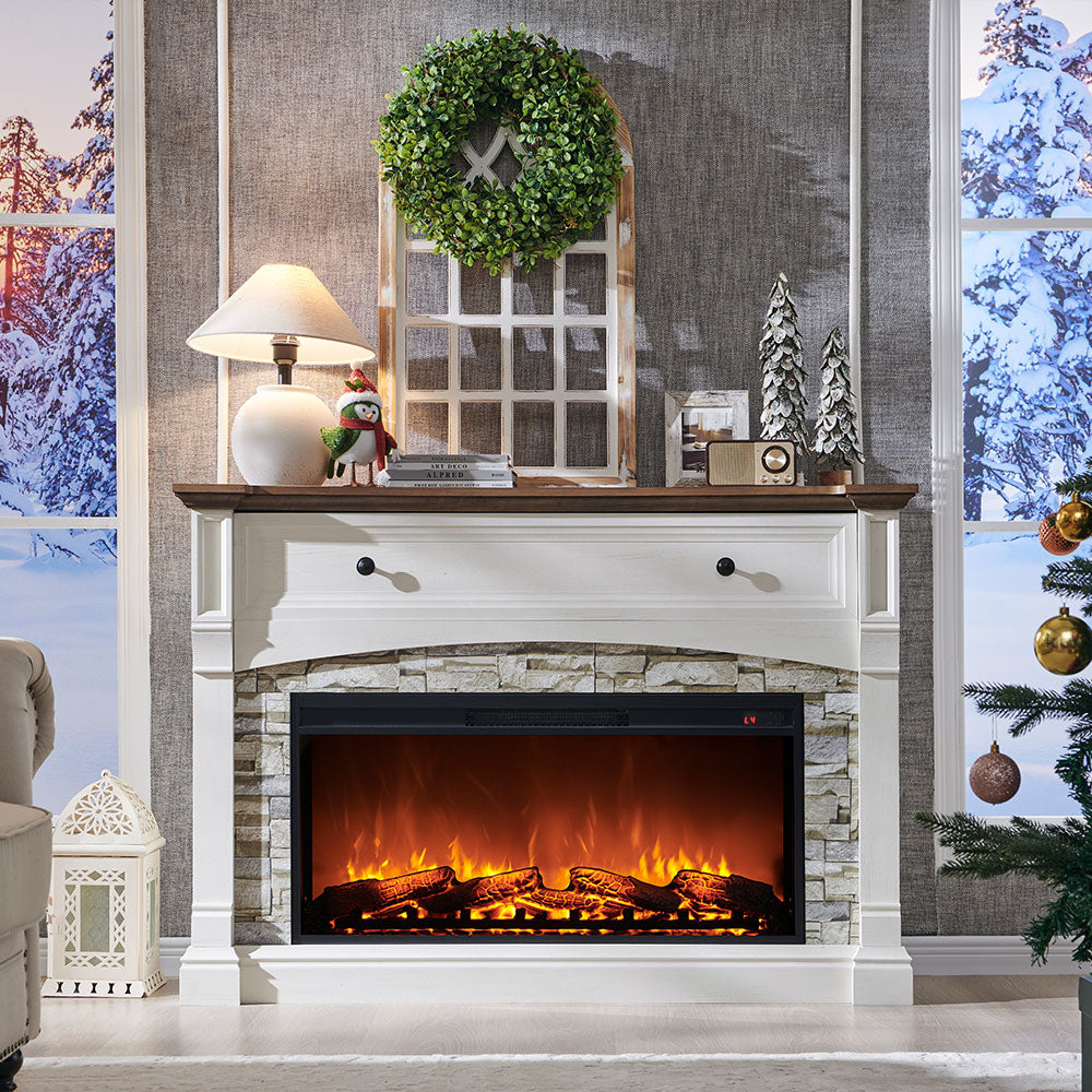 OKD 52" Farmhouse Electric Fireplace TV Stand with Mantel