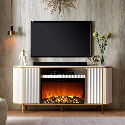 OKD Luxury Fireplace TV Stand for TVs Up to 80 inches, 70" Modern Fluted Entertainment Center with Electric Fireplace, Media Console TV Stand for Living Room