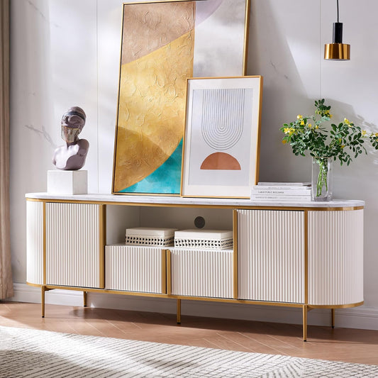 OKD Luxury 70" Fluted TV Stand Modern Chic Entertainment Center