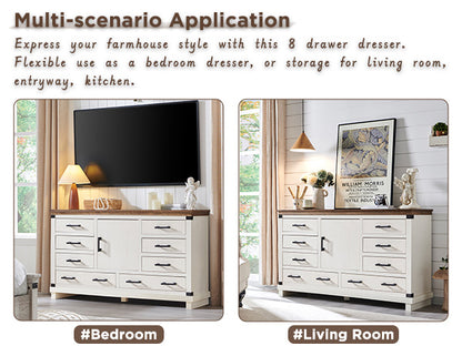 OKD Farmhouse 8 Drawer Dresser for Bedroom, Wood Long Dresser of Drawers