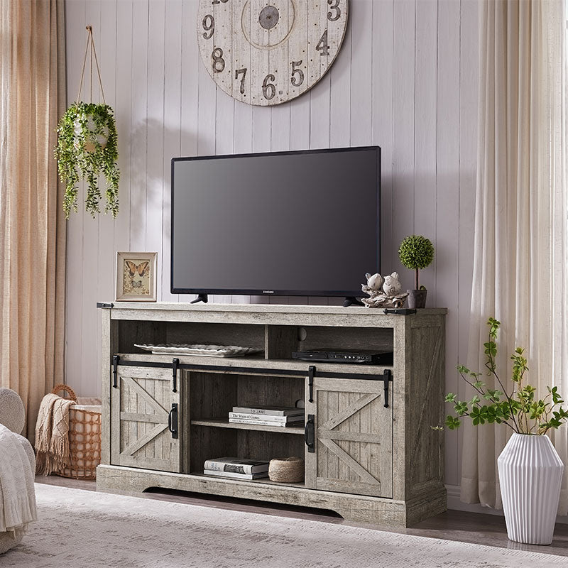 OKD Farmhouse Fireplace TV Stand, Farmhouse Entertainment Center with 23 Inch Electric Fireplace