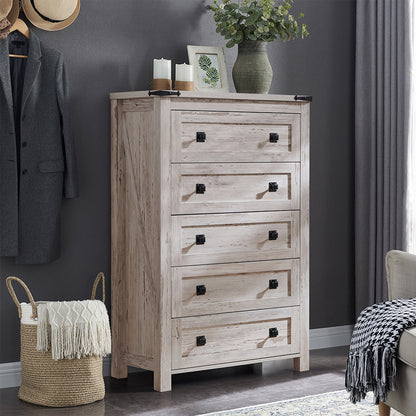 OKD Farmhouse Bedroom 5 Drawers Chests, Wood Rustic Tall Chset of Dresser