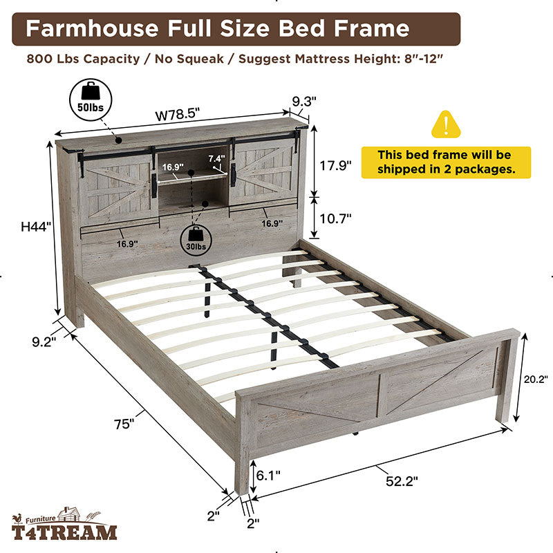 OKD Industrial Farmhouse Full/King/Queen Size Bed Frame