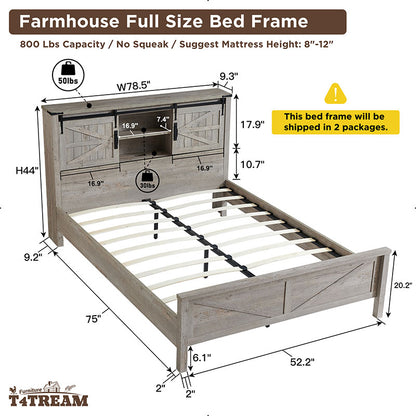 OKD Industrial Farmhouse Full/King/Queen Size Bed Frame