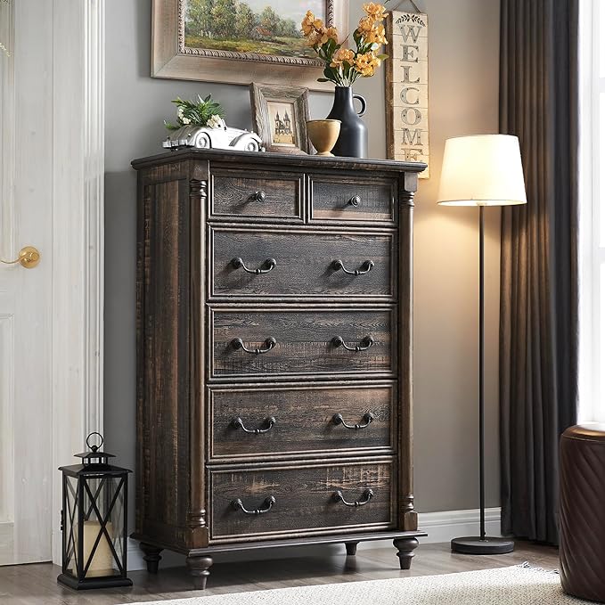 OKD Farmhouse 6 Drawers Chests for Bedroom, Tall Wood Rustic Chest of Drawers