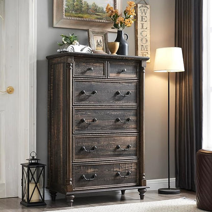 OKD Farmhouse 6 Drawers Chests for Bedroom, Tall Wood Rustic Chest of Drawers