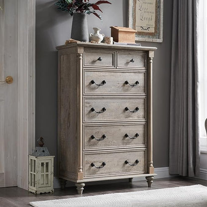 OKD Farmhouse 6 Drawers Chests for Bedroom, Tall Wood Rustic Chest of Drawers