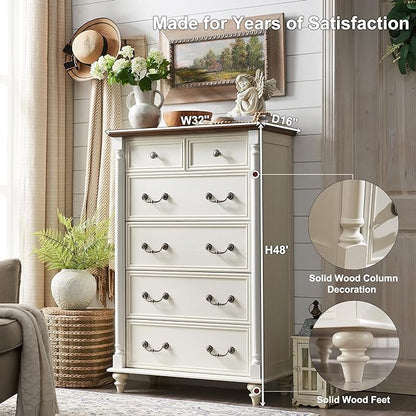 OKD Farmhouse 6 Drawers Chests for Bedroom, Tall Wood Rustic Chest of Drawers