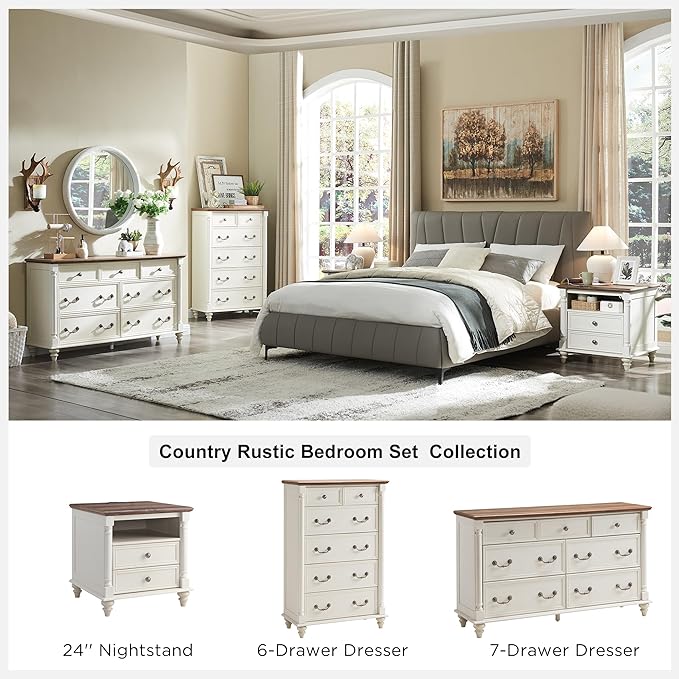 OKD Farmhouse 6 Drawers Chests for Bedroom, Tall Wood Rustic Chest of Drawers