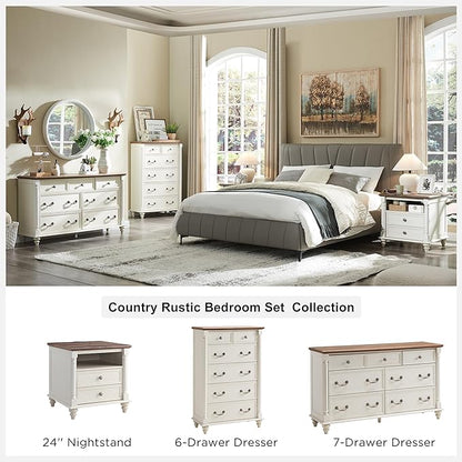 OKD Farmhouse 6 Drawers Chests for Bedroom, Tall Wood Rustic Chest of Drawers