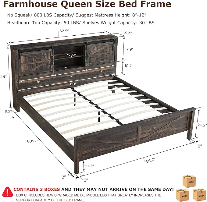 OKD Industrial Farmhouse Full/King/Queen Size Bed Frame