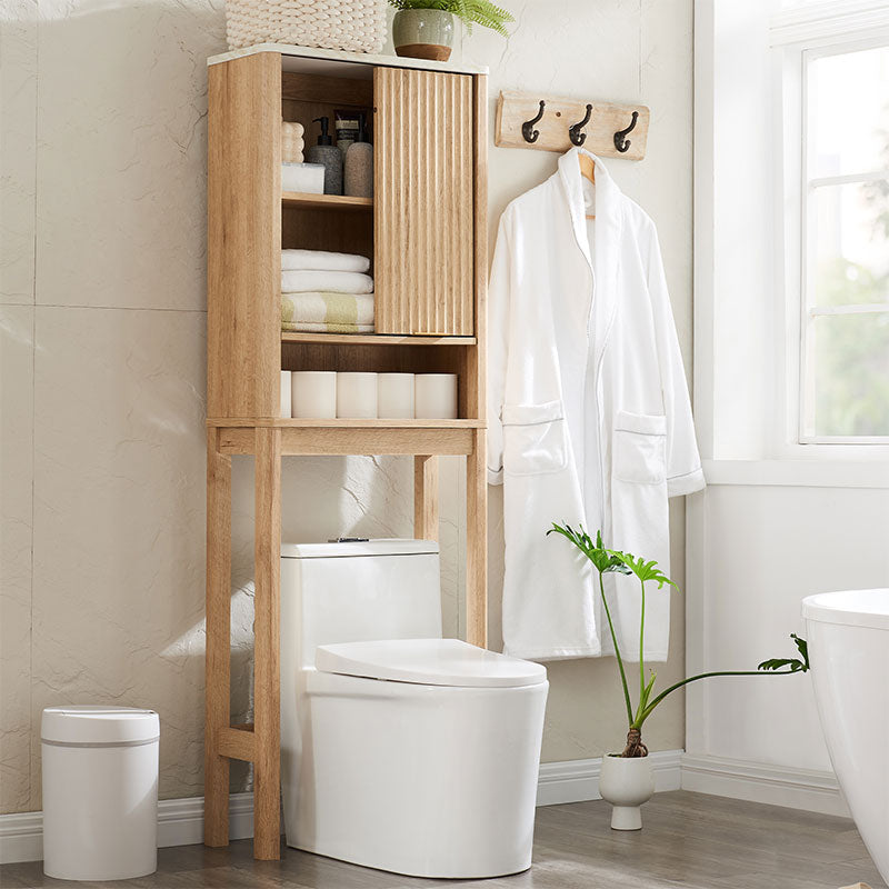 OKD 68 inch Over Toilet Storage Cabinet with Fluted Sliding Door