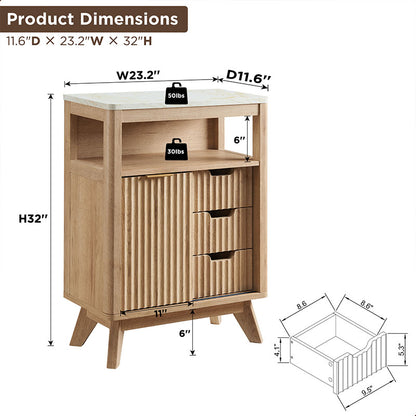 OKD Fluted Bathroom Floor Cabinet with Sliding Door, 3 Drawers Storage Organizer