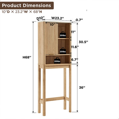 OKD 68 inch Over Toilet Storage Cabinet with Fluted Sliding Door