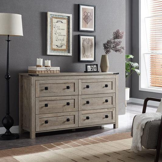 OKD 6 Drawers Dresser Chests for Bedroom Farmhouse, Wood Rustic Tall Chset of Drawers