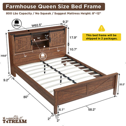 OKD Industrial Farmhouse Full/King/Queen Size Bed Frame