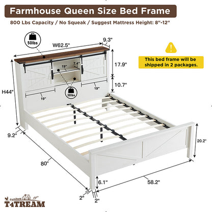 OKD Industrial Farmhouse Full/King/Queen Size Bed Frame