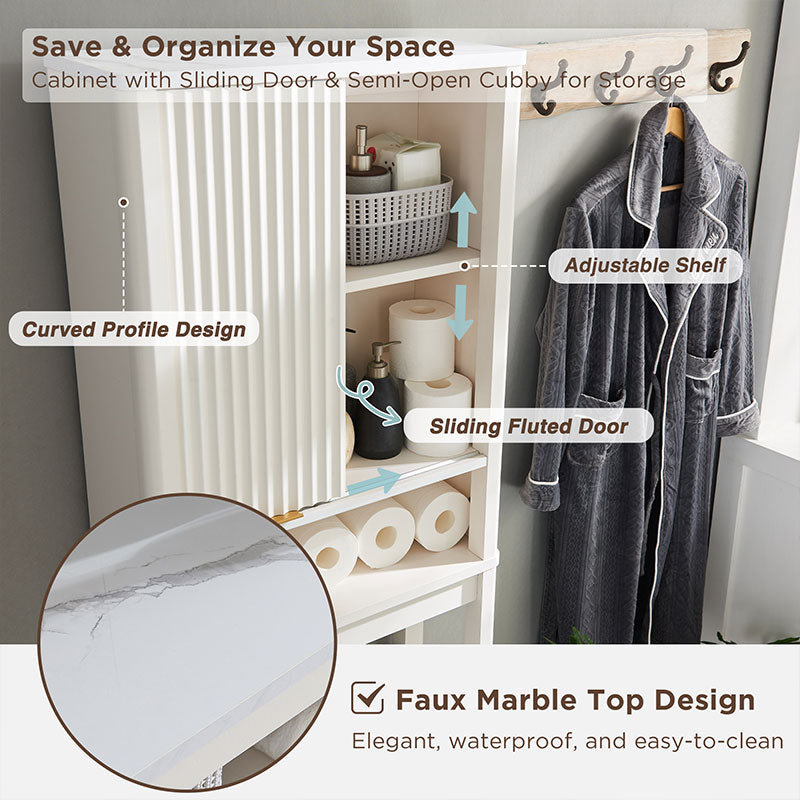 OKD 68 inch Over Toilet Storage Cabinet with Fluted Sliding Door