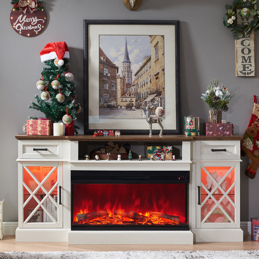 OKD 3-Sided Industrial Farmhouse Electric Fireplace TV Stand With Storage