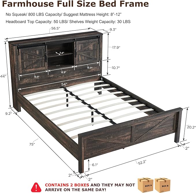 OKD Industrial Farmhouse Full/King/Queen Size Bed Frame