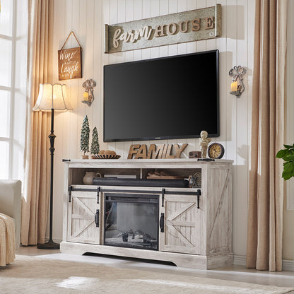 OKD Farmhouse Fireplace TV Stand, Farmhouse Entertainment Center with 23 Inch Electric Fireplace