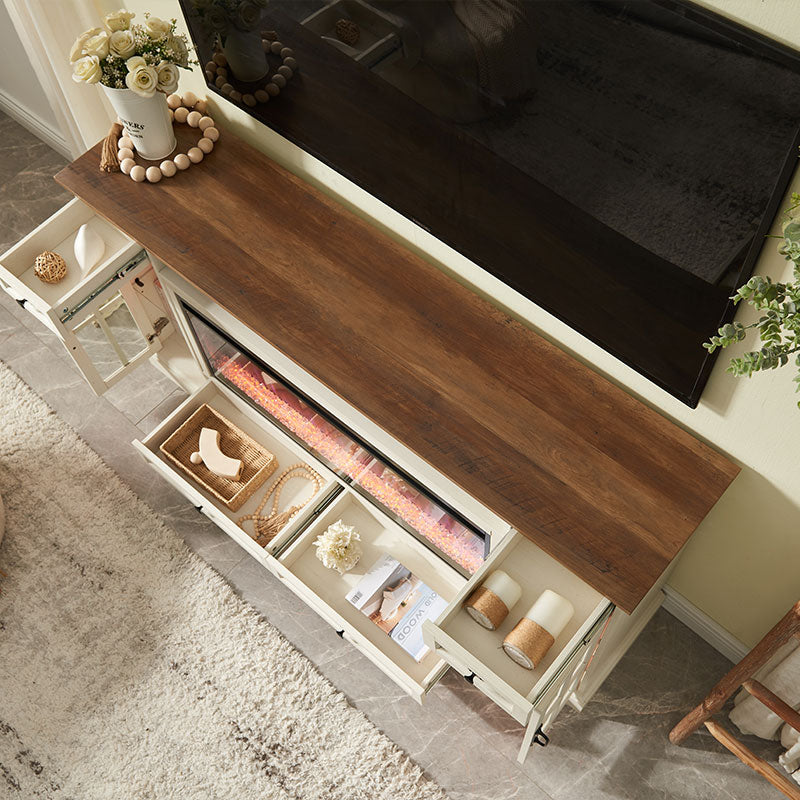 OKD Larger Farmhouse Fireplace TV Stand With LED Lights, Ups to 80 inch TV