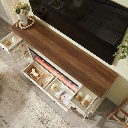 OKD Larger Farmhouse Fireplace TV Stand With LED Lights, Ups to 80 inch TV