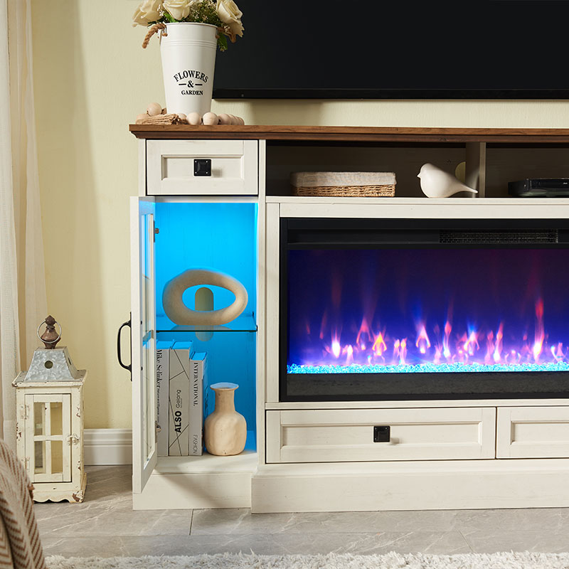 OKD Larger Farmhouse Fireplace TV Stand With LED Lights, Ups to 80 inch TV