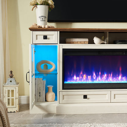 OKD Larger Farmhouse Fireplace TV Stand With LED Lights, Ups to 80 inch TV