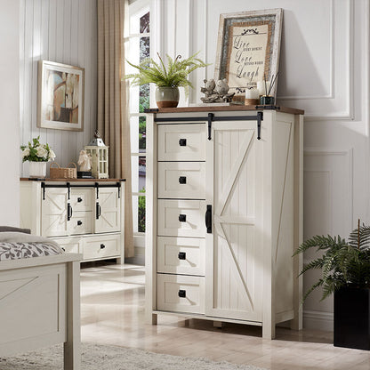 OKD Farmhouse 5 Drawers Sideboard Buffet Cabinet, Tall Kitchen Cabinet