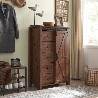 OKD Farmhouse 5 Drawers Sideboard Buffet Cabinet, Tall Kitchen Cabinet