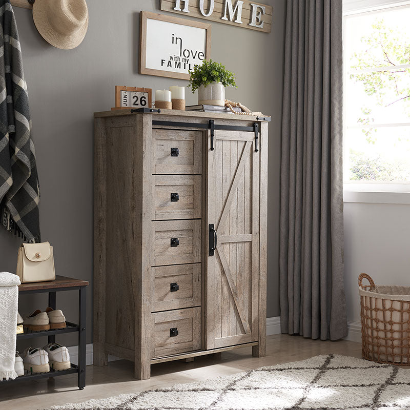 OKD Farmhouse 5 Drawers Sideboard Buffet Cabinet, Tall Kitchen Cabinet