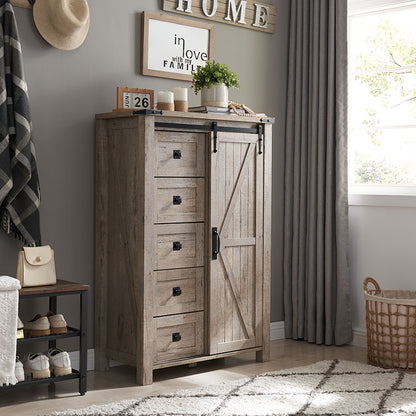 OKD Farmhouse 5 Drawers Sideboard Buffet Cabinet, Tall Kitchen Cabinet