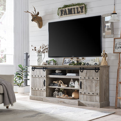 OKD Industrial Farmhouse TV Stand with storage, Rustic Media Console Table with Sliding Barn Door, Up to 75 Inch TV