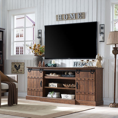 OKD Industrial Farmhouse TV Stand with storage, Rustic Media Console Table with Sliding Barn Door, Up to 75 Inch TV