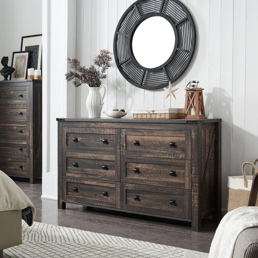 OKD Farmhouse 6 Drawers Dresser Chests for Bedroom, Wood Rustic Tall Chest of Drawers
