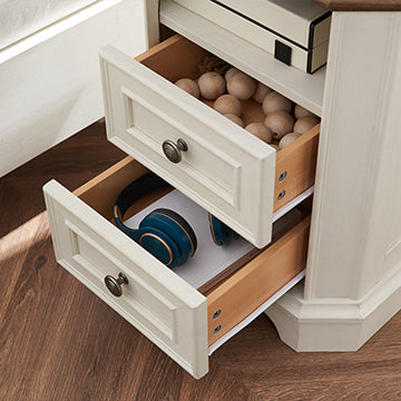 OKD Farmhouse 2 Drawers Nightstand Wtih Built In Outlets Charging Station