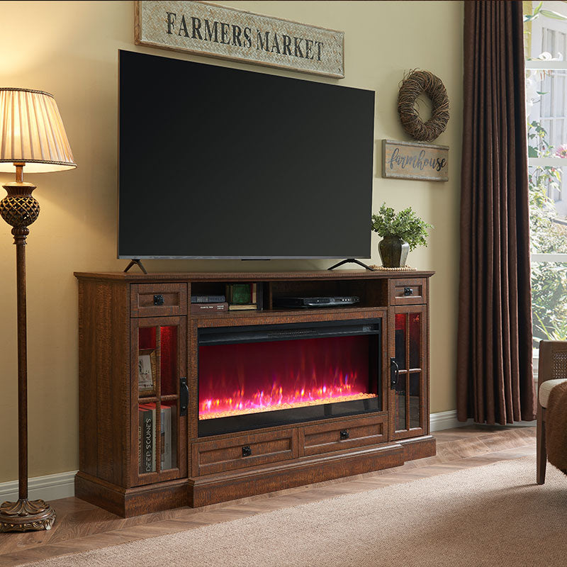 OKD Larger Farmhouse Fireplace TV Stand With LED Lights, Ups to 80 inch TV