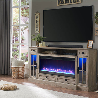 OKD Larger Farmhouse Fireplace TV Stand With LED Lights, Ups to 80 inch TV