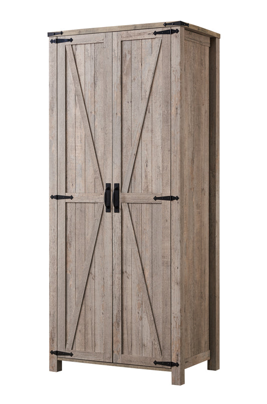 OKD Farmhouse 72'' Tall Storage Cabinet with 2 Barndoor & Adjustable Shelves,Rustic Armoire Cabinet with Hanging Rod for Kitchen,Bedroom,Bathroom,Dark Rustic Oak