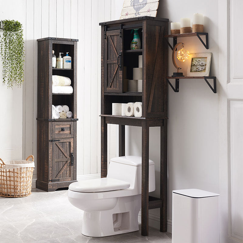 OKD Over The Toilet Farmhouse Storage Cabinet Over Toilet with Sliding Barn Door