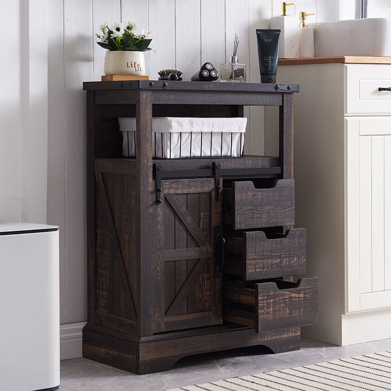 OKD Bathroom Floor Cabinet, Farmhouse Storage Cabinet with Sliding Barn Door