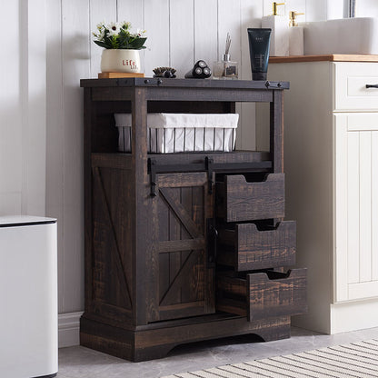 OKD Bathroom Floor Cabinet, Farmhouse Storage Cabinet with Sliding Barn Door