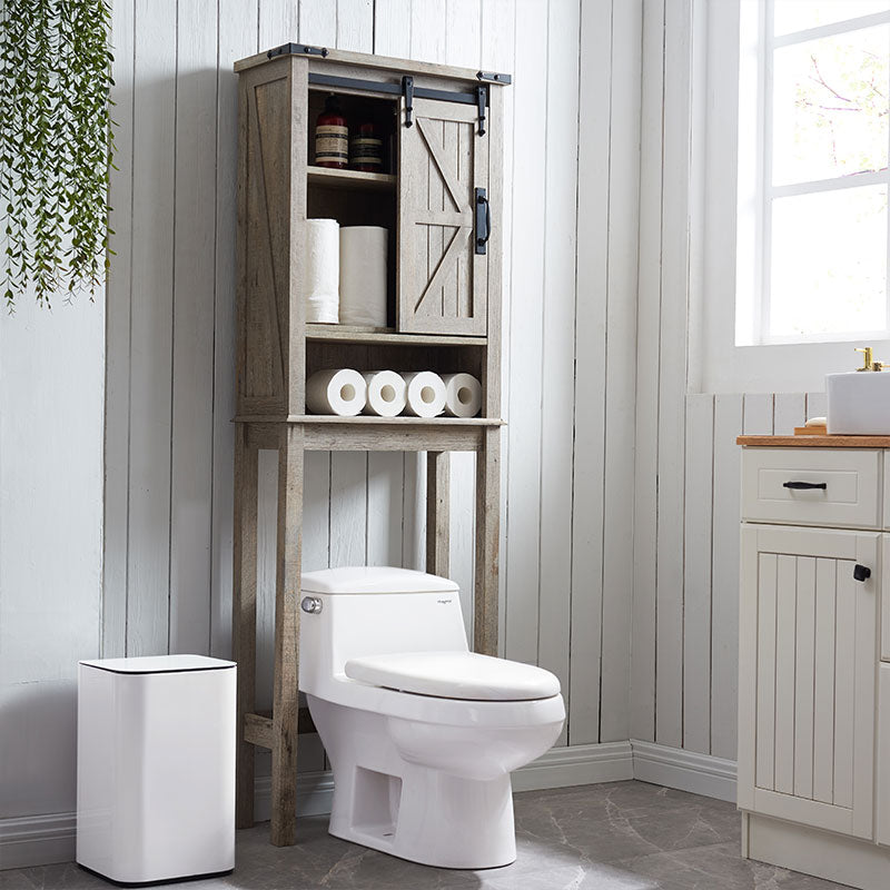 OKD Over The Toilet Farmhouse Storage Cabinet Over Toilet with Sliding Barn Door