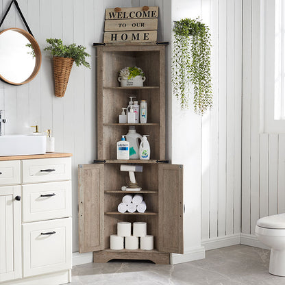 OKD Farmhouse Tall Corner Cabinet, Storage Cabinet with Barn Door