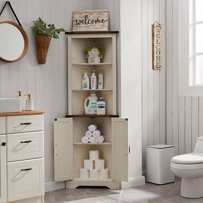 OKD Farmhouse Tall Corner Cabinet, Storage Cabinet with Barn Door