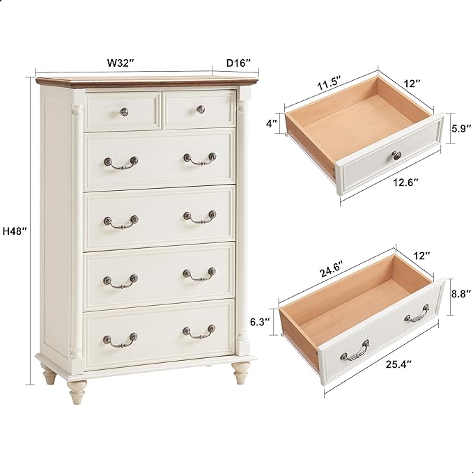OKD Farmhouse 6 Drawers Chests for Bedroom, Tall Wood Rustic Chest of Drawers