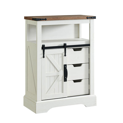 OKD Bathroom Floor Cabinet, Farmhouse Storage Cabinet with Sliding Barn Door
